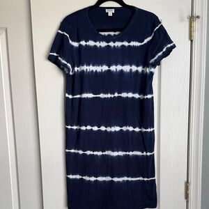 J. Crew Indigo Tee shirt dress. Blue and white tye dye